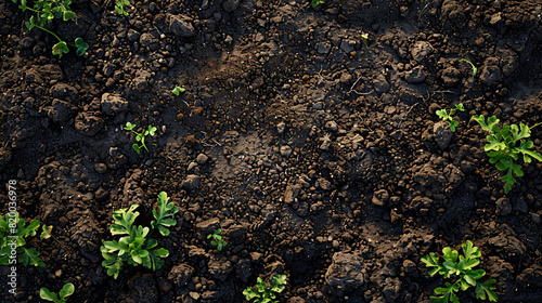 High-resolution photograph capturing the detailed surface of loamy soil from above, revealing its moist, nutrient-rich qualities perfect for gardening and farming visuals photo