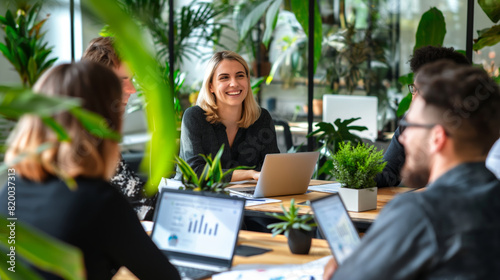 Collaborative Meeting in Green Workspace