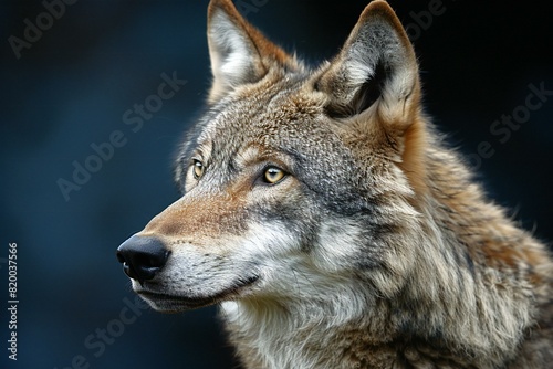 Digital artwork of wolf in a dark room against a blue backdrop  high quality  high resolution