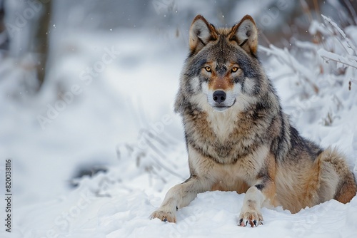 Grey wolf in snow on white background  high quality  high resolution