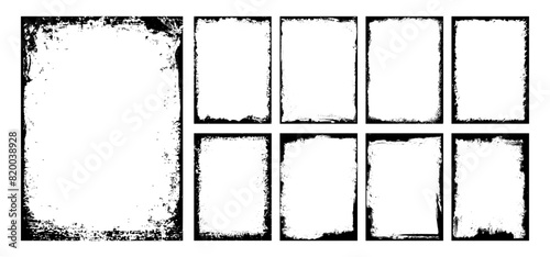 Vector grunge overlay texture frame or border with paint brush stroke for poster, banner and background design. Social media grunge background art. Retro torn paper or grainy overlay texture pattern.