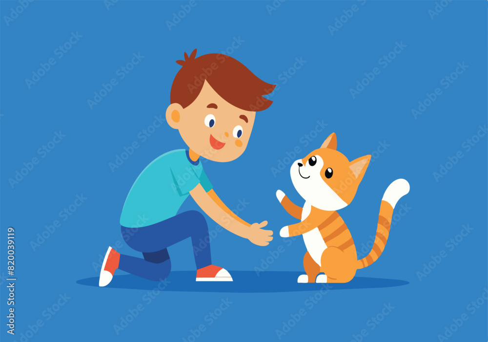A boy is petting a cat A boy is petting a cat