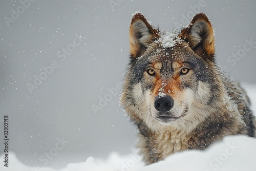 Grey wolf in snow on white background, high quality, high resolution