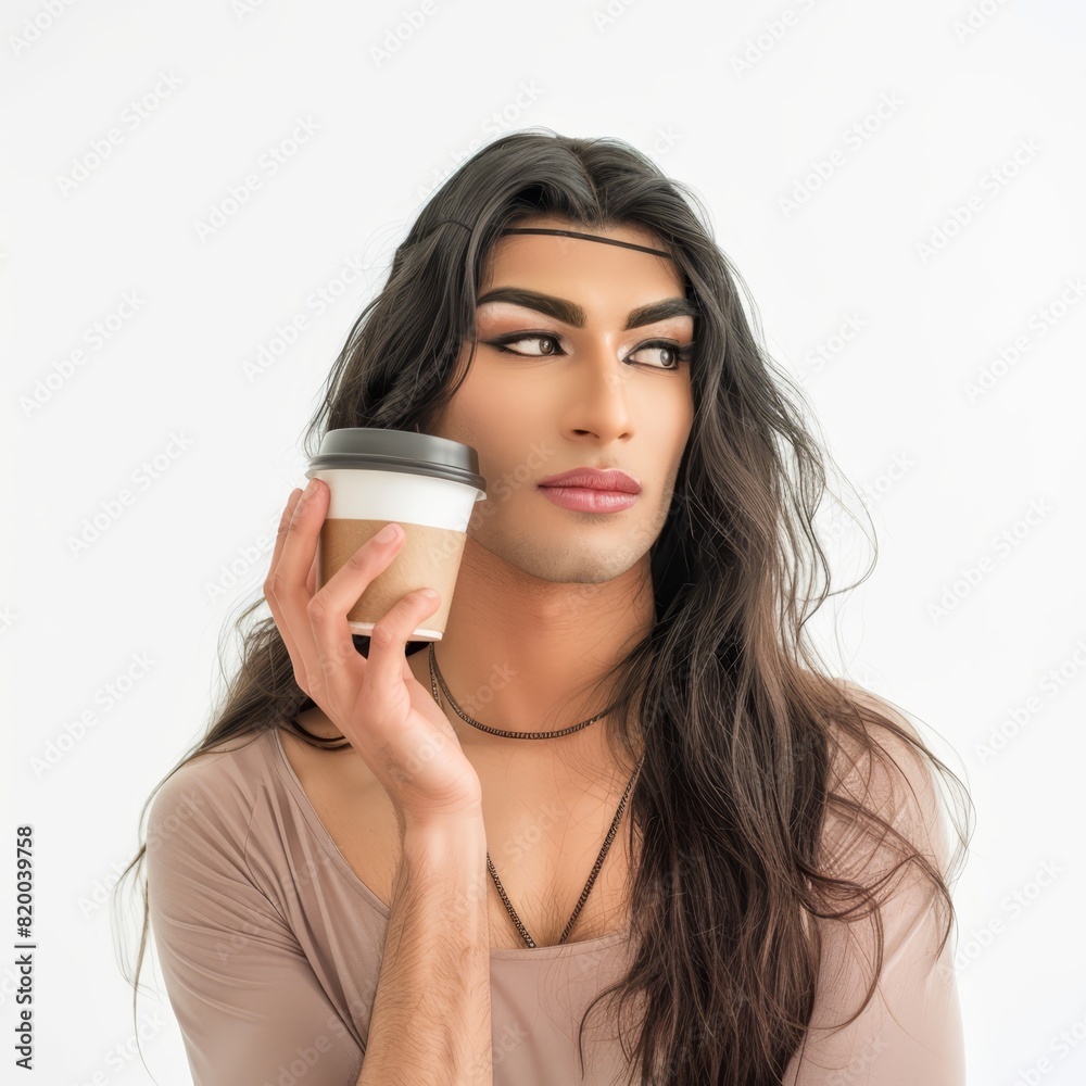 Lulu, a 30 years old transsexual Drinking coffee and looking pensive ,studio photo Lulu, a 30 years old transsexual Drinking coffee and looking pensive ,studio photo