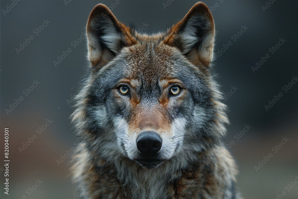 Grey wolf in gray background image , high quality, high resolution