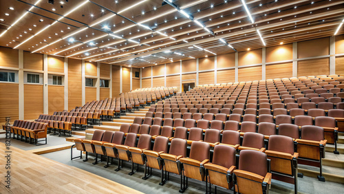 An empty auditorium with rows of seats, awaiting an engaging presentation or lecture.