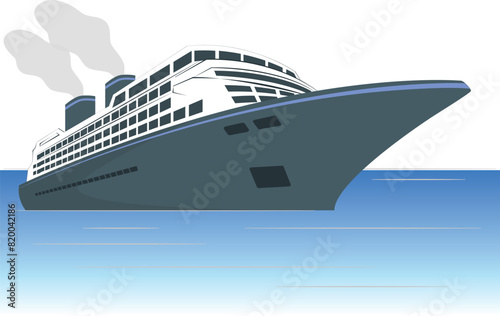 Realistic cruise liner mockup. Luxury journey transportation vessel. Voyage passenger ship  nautical symbol. Marine holiday vacation  travelling design transport. Vector illustration 