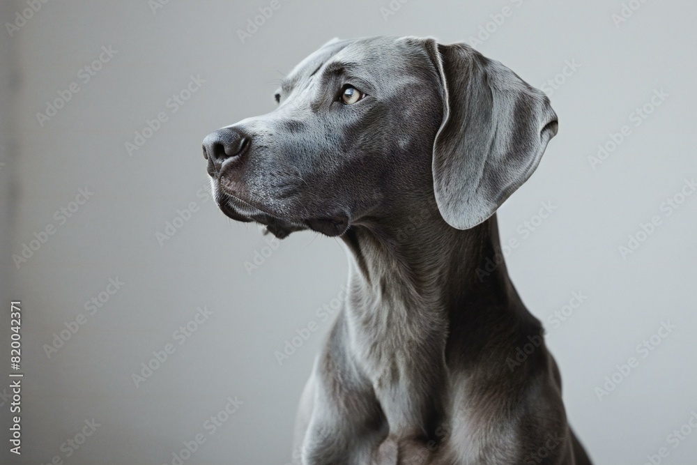 Depicting a  image of a gray dog sitting on a white background