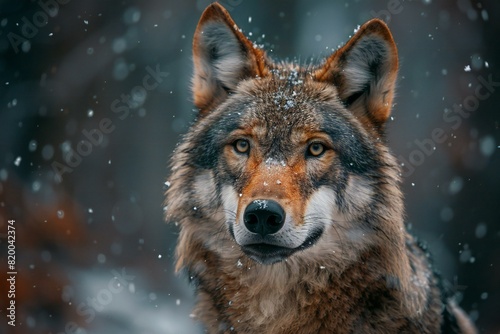 Illustration of picture of a wolf looking in the snow, high quality, high resolution