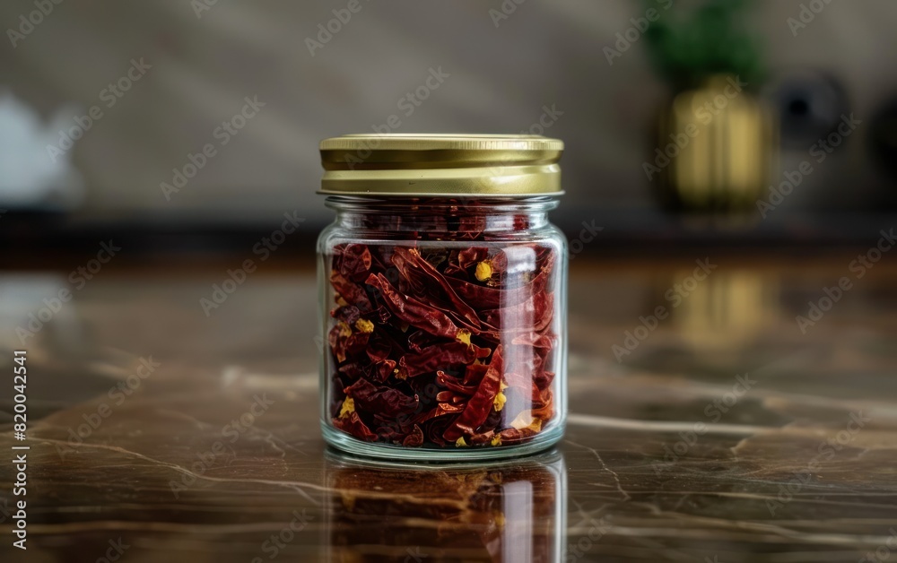 Glass Jar of Dried Chili Peppers Glass Jar of Dried Chili Peppers