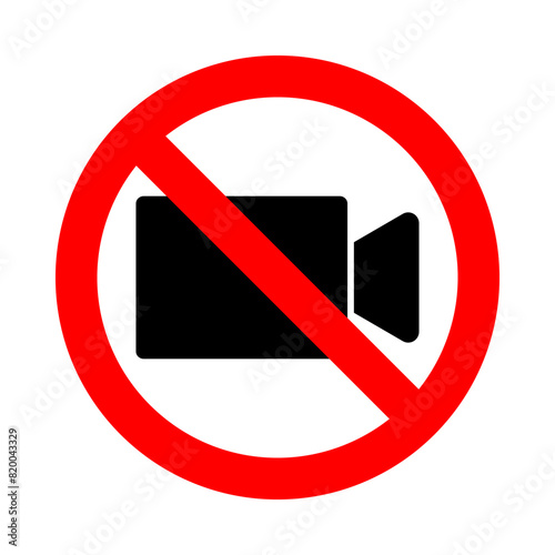 video recording or streaming not allowed, camcorder in red circle pictogram, round vector icon