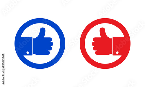 elections vote choice, red blue thumb up round vector icons