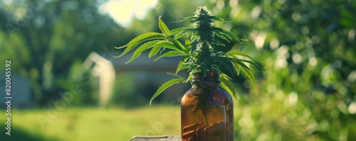 Cannabis plant growing out of a prescription bottle Alternative medicine