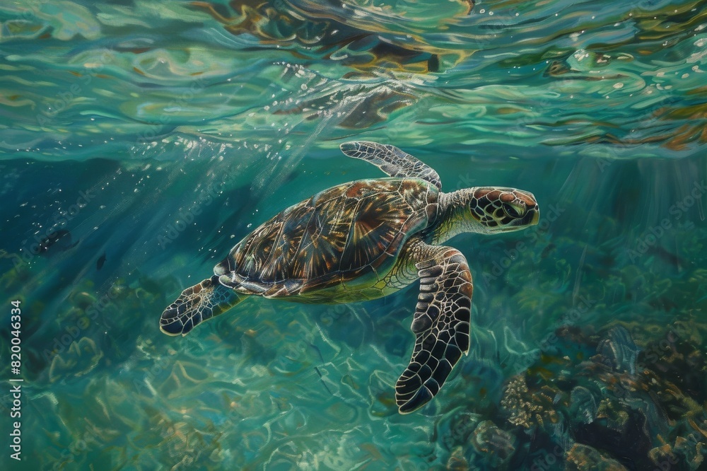 Fototapeta premium a sea turtle gliding effortlessly