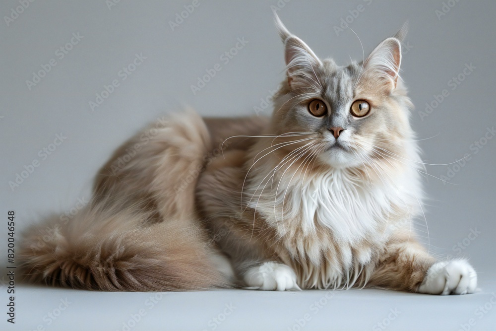 Illustration of  light blue and white longhaired cat, high quality, high resolution