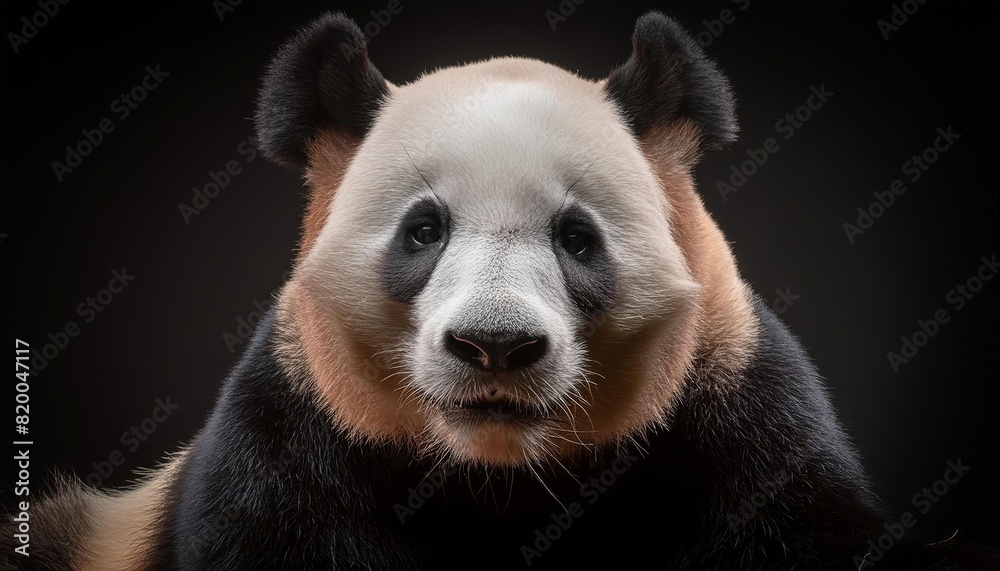 Obraz premium panda close up head on black background 