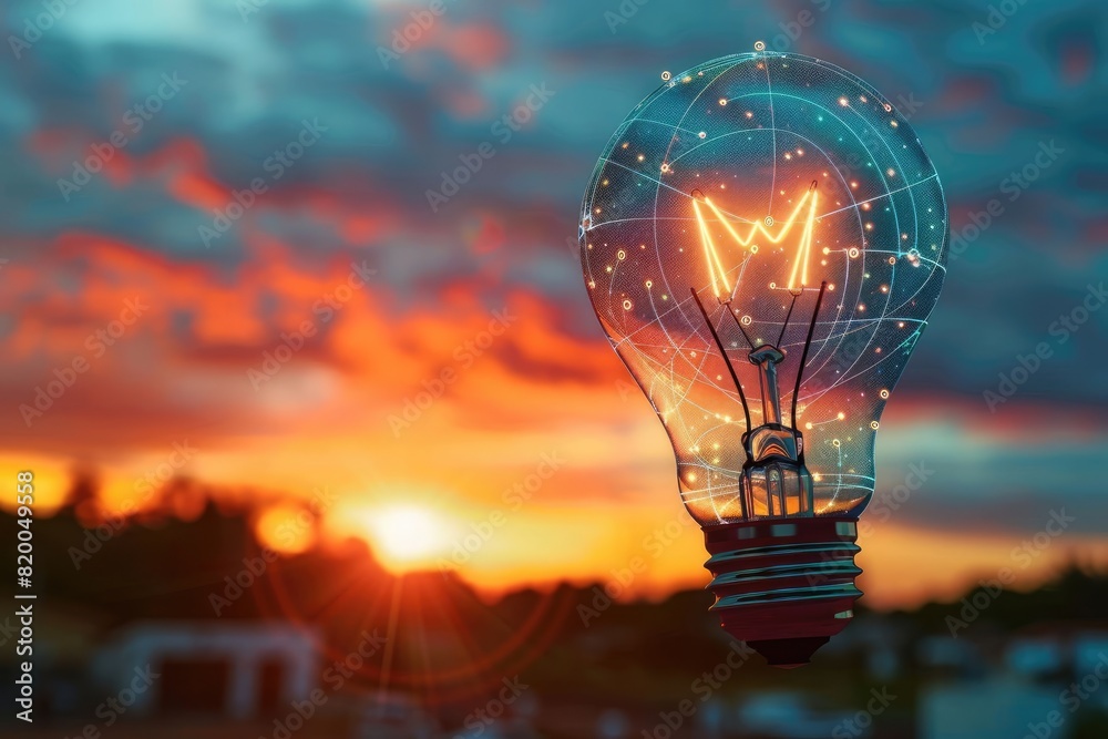 a light bulb with a sunset sky in the background a light bulb with a sunset sky in the background