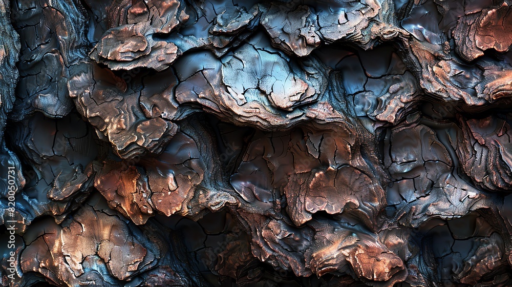 Redwood tree bark, deep ridges and earthy tones, captured at twilight, macro focus, emphasizing texture