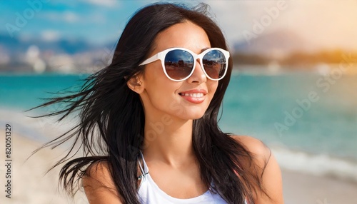 portrait of a beautiful woman in sunglasses on the beach © Marko