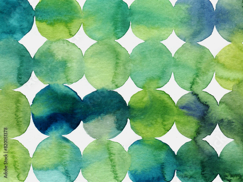 Geometric watercolor abstract green ornament with hand drawn spheres. Geometric art polka dot texture background. Round shapes backdrop 