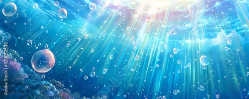 Enchanting Water Scene with Beautiful Bubbles and Streaming Light