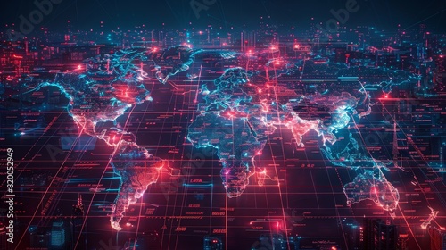 3D Neon World Grid  A neon-lit grid overlaying the world map  highlighting major cities and transportation networks with futuristic aesthetics.