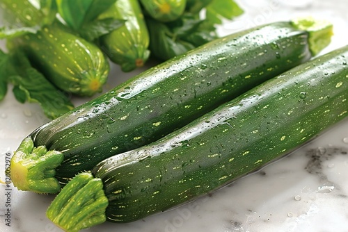 Two long zucchini on a white background, high quality, high resolution