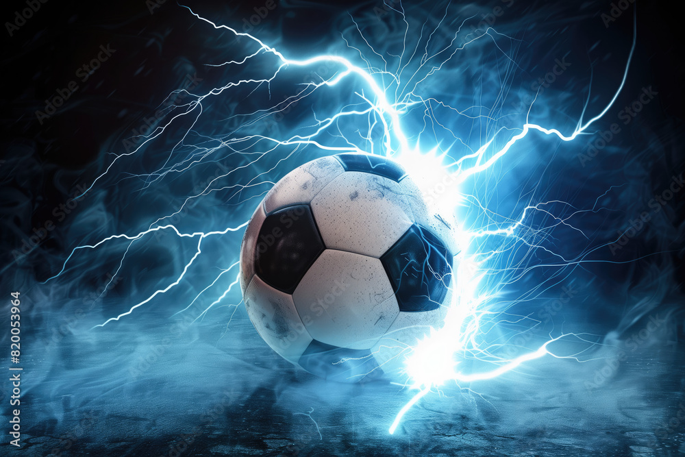 Fototapeta premium football being hit by thunderbolt electricity