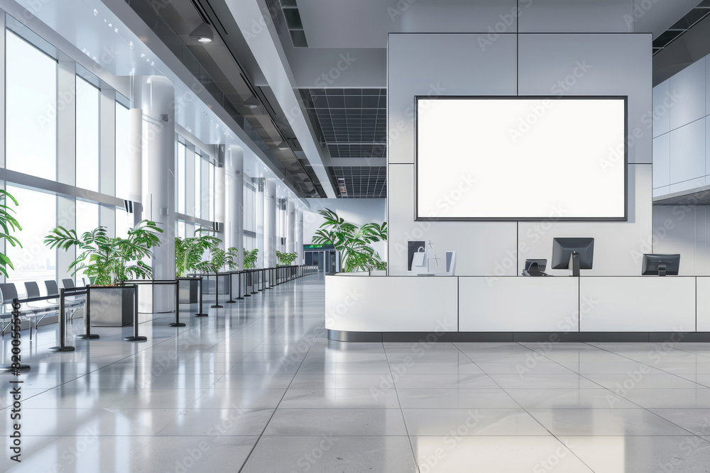 Empty Lobby With Central Large Screen