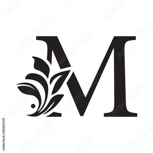 letter M flower letters. Vintage ornament initial Alphabet. Logo vector	
