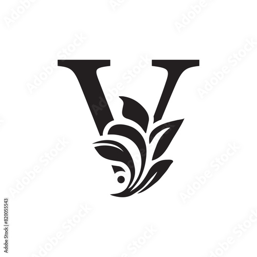 letter V flower letters. Vintage ornament initial Alphabet. Logo vector	
