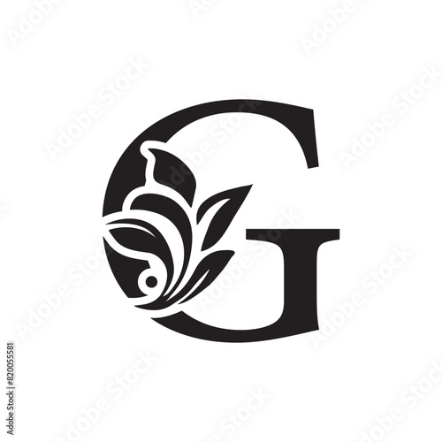 letter G flower letters. Vintage ornament initial Alphabet. Logo vector	
