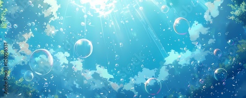 Beautiful Bubbles in Water with Rays of Light Streaming Down