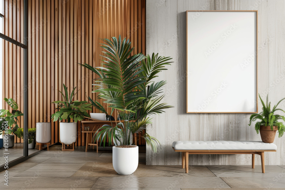 Fototapeta premium Cozy Living Room With Plants and Bench