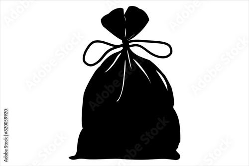 Black and white Bag of money silhouette, Garbage ecoloogic recycle, full trash bag silhouette,