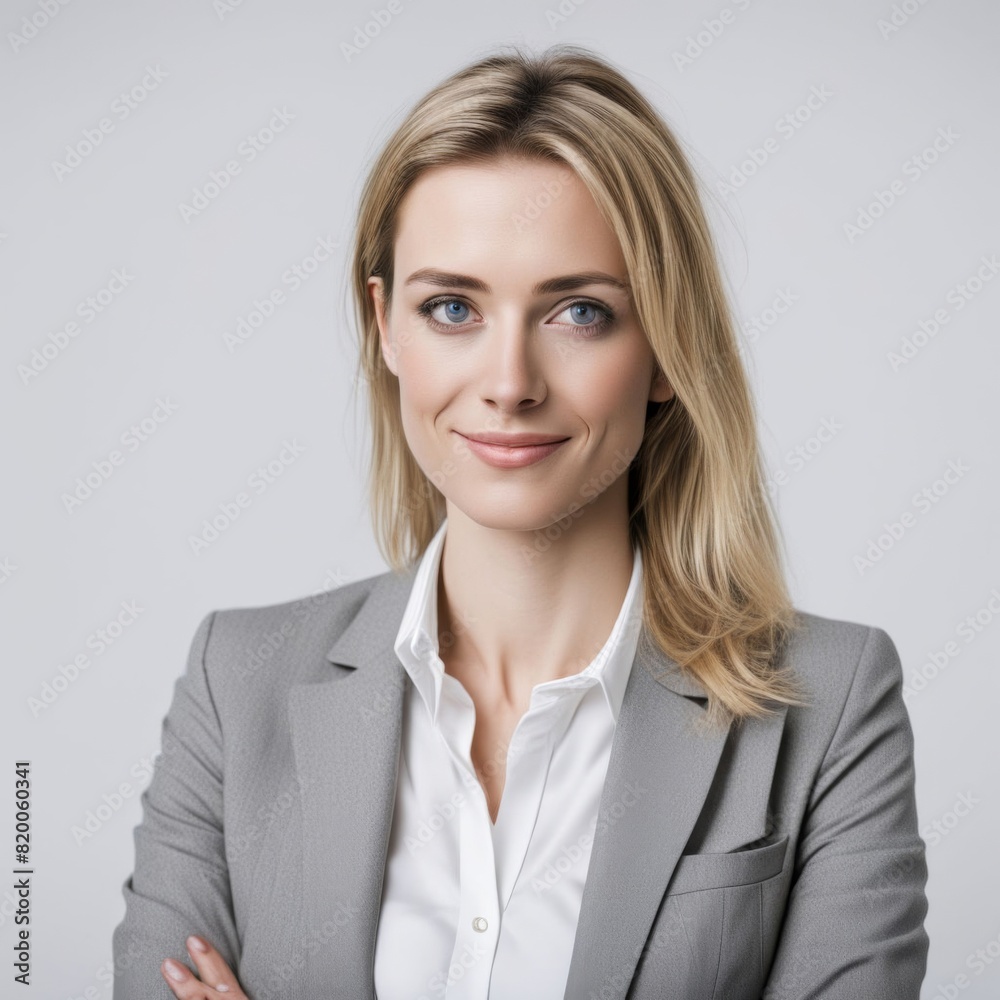 Generative ai white background look camera human Generative ai white background look camera human