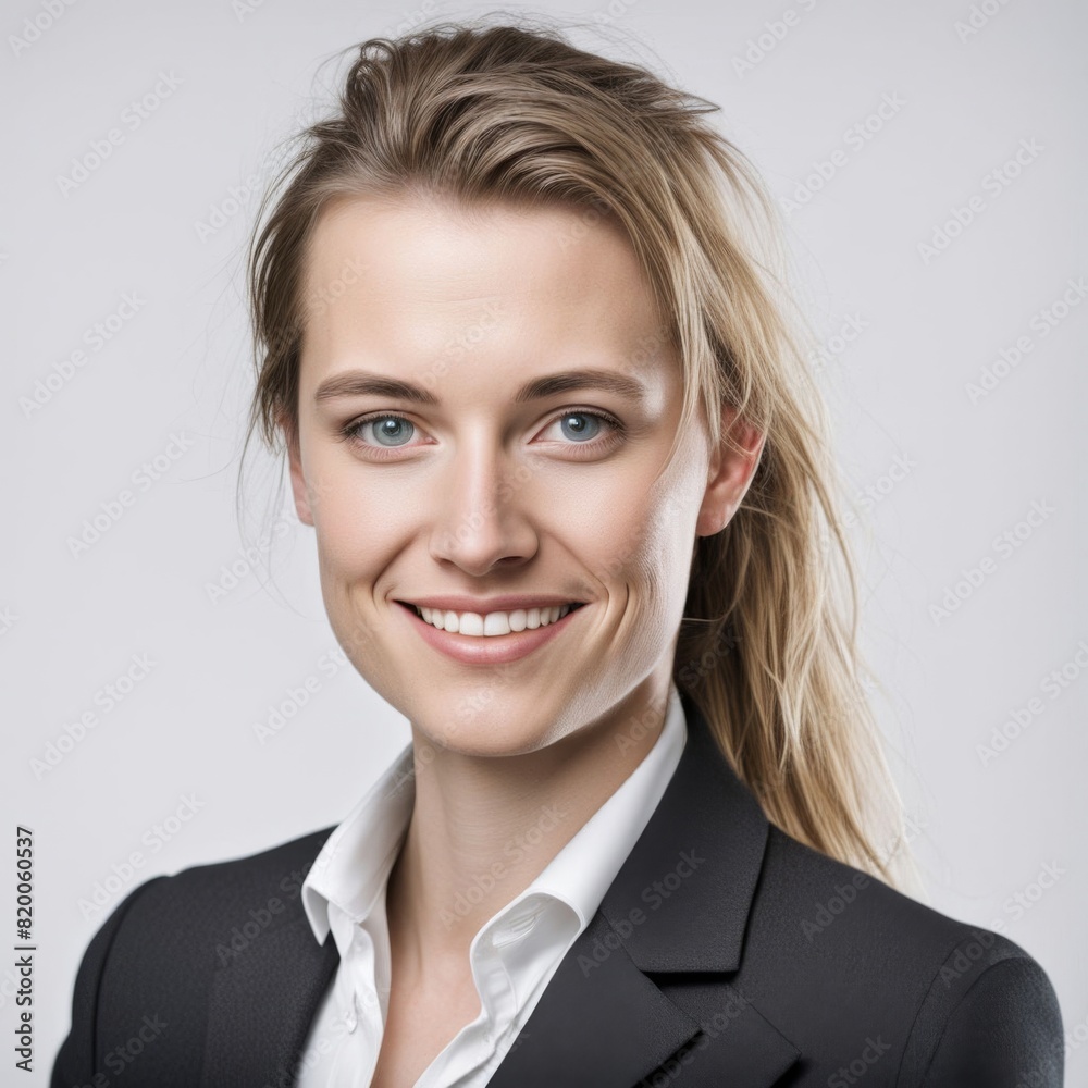 Generative ai white background look camera human Generative ai white background look camera human