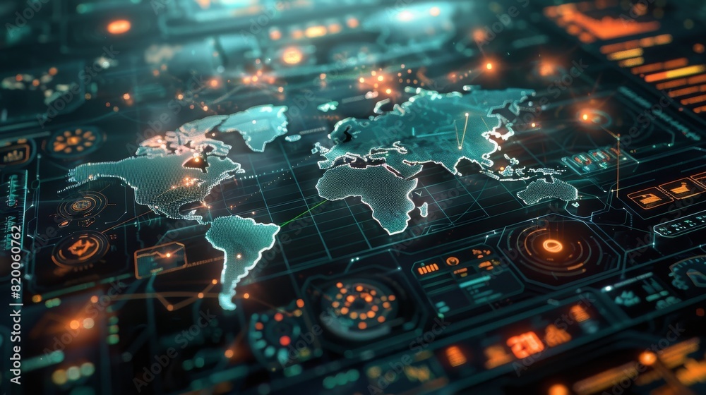 Cybernetic World Map with Interactive Touch Interface, Enabling Digital Exploration Cybernetic World Map with Interactive Touch Interface, Enabling Digital Exploration