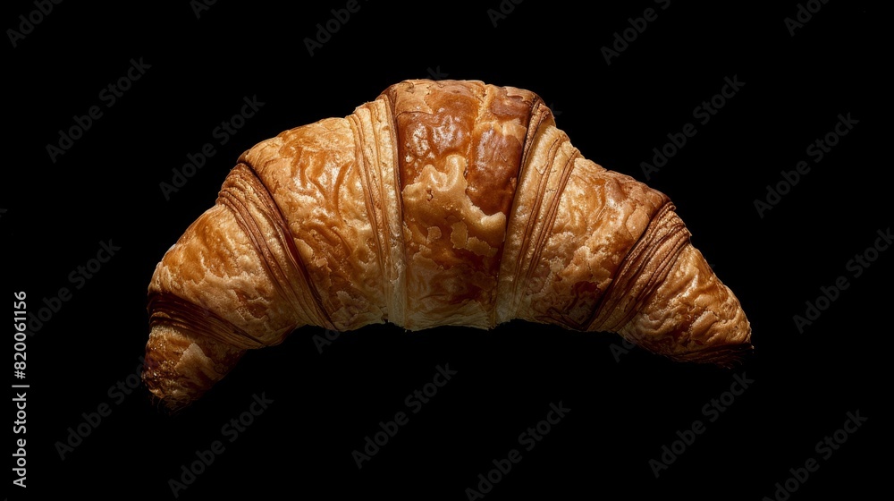 Crisp top view of a croissant, studio lighting highlighting flaky texture, clear isolated background for a clean advertising look Crisp top view of a croissant, studio lighting highlighting flaky texture, clear isolated background for a clean advertising look