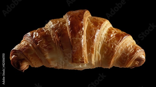 Crisp top view of a croissant, studio lighting highlighting flaky texture, clear isolated background for a clean advertising look