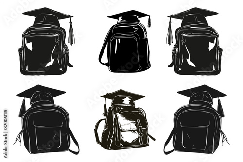 Education Bag With Graduation Hat Silhouette Bundle photo