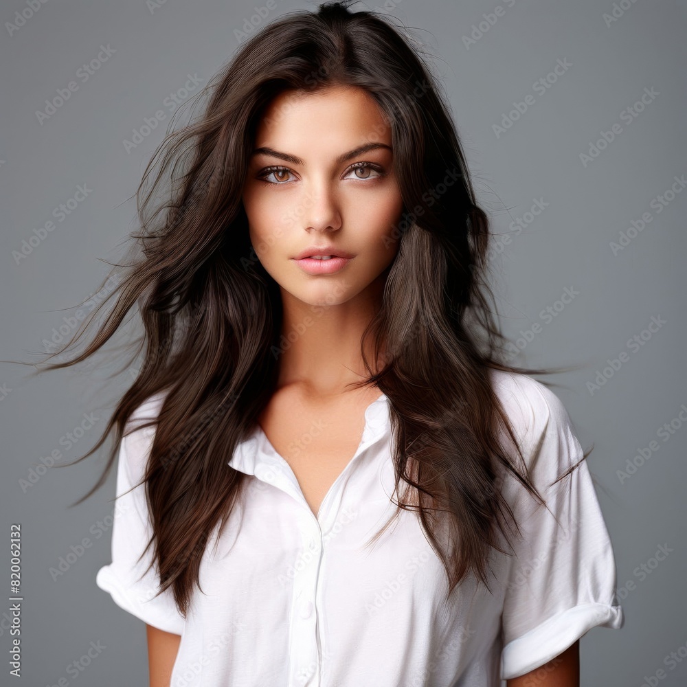 white background smile look camera 