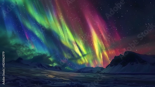 bright colored iridescent northern lights © Володимир Кучмійов