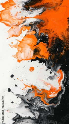 Orange black and white watercolor paint background  © kramynina