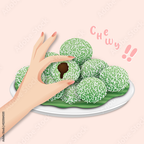 makanan tradisional indonesia, klepon dengan tangan photo