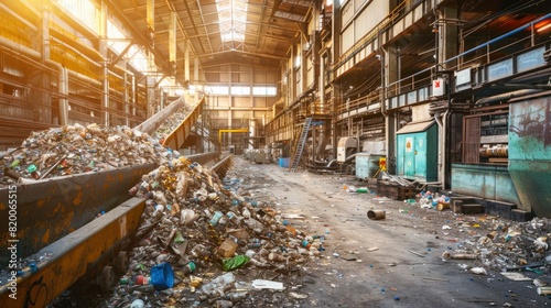 Image of a recycling plant processing various types of waste, illustrating the principles of reduce-reuse-recycle in action