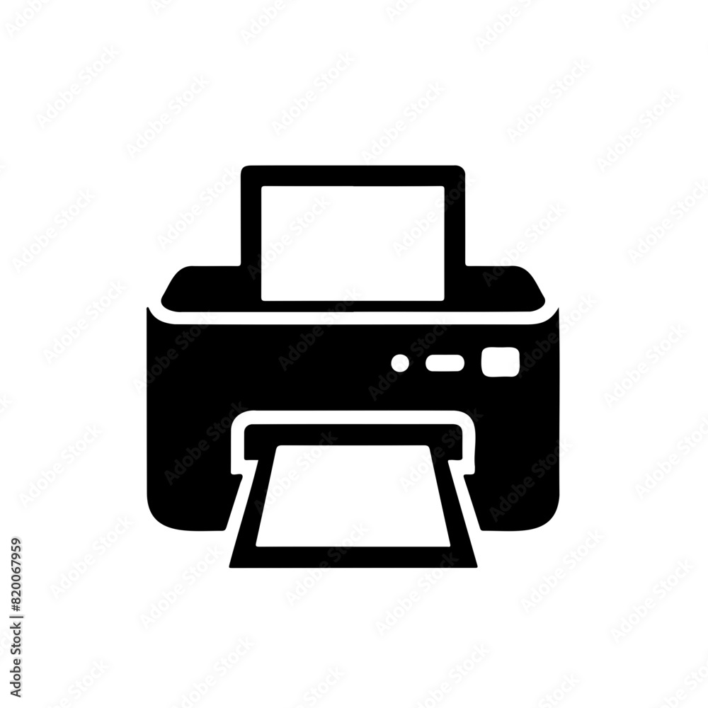Simplistic black and white icon representing a printer with paper. Ideal for use in office-related designs and digital applications. Simplistic black and white icon representing a printer with paper. Ideal for use in office-related designs and digital applications.