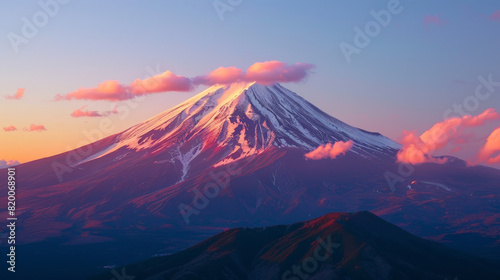 Autumn mountain scenery with snow-capped peaks and a serene lake, featuring Mt Fuji in Japan and the majestic landscapes