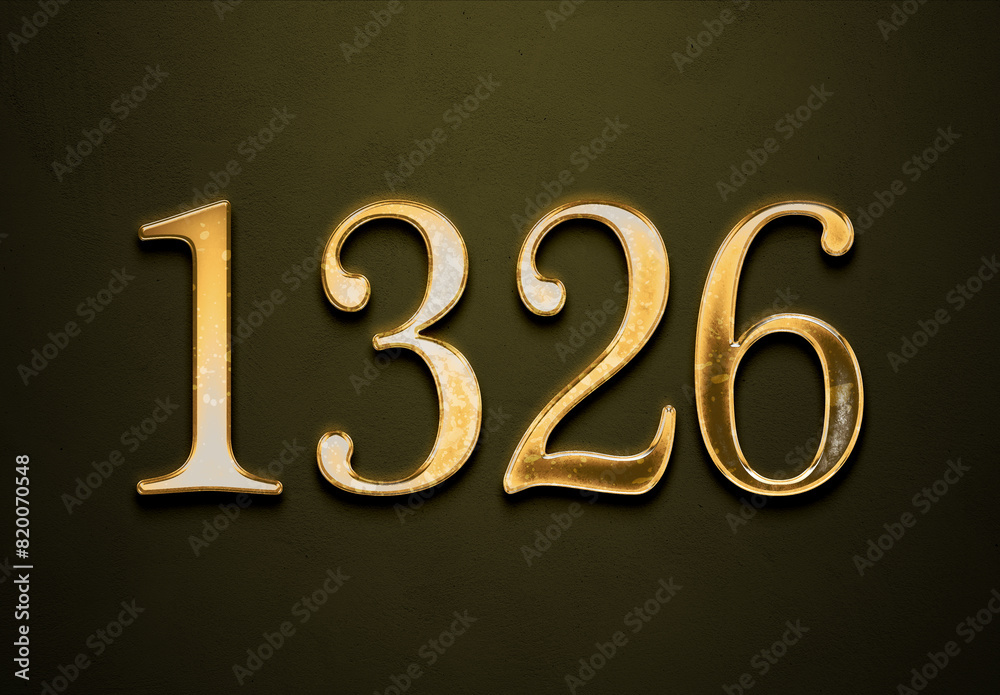 Old gold effect of 1326 number with 3D glossy style Mockup. Old gold effect of 1326 number with 3D glossy style Mockup.
