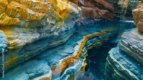 Amazing colorful rock with layers in pure water